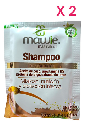Shampoo Mawie. Línea Nutrición. Sachet (x2)