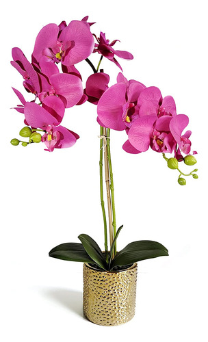 Flores Artificiales De Orquídea Con Jarrón Dorado Arreglos D