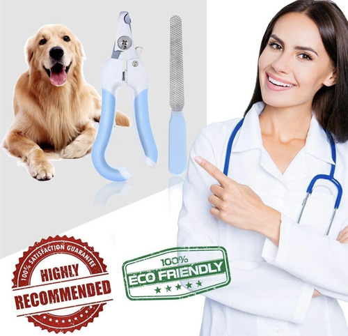 Corta Uñas Tijeras Perros Grandes Mediano Kit Alicate Y Lima Azul Acero