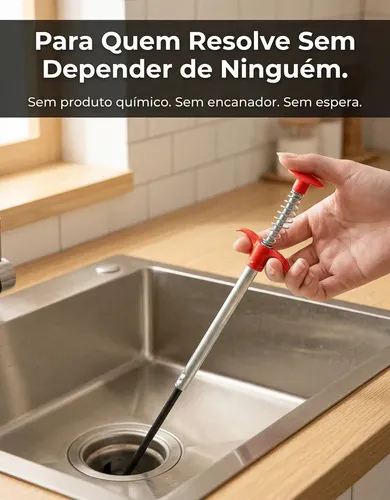 Desentupidor Cano Cozinha Pia Ralo Vaso Cabo Pegador de Objetos Garra Flexível 95cm DOR BLOCK