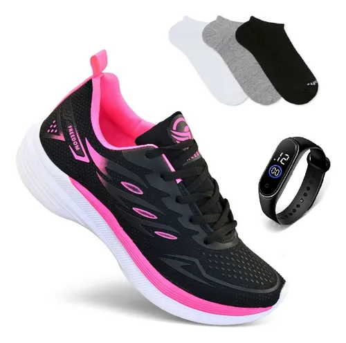Kit Tenis Feminino + Relogio + Meia Academia Corrida Treino