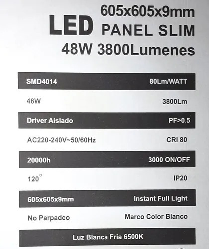 Imagen 4 de 5 de Panel Led 60x60 48w 3800 Lm 6,500k Frio Cielo Americano