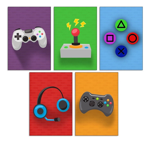 Quadrinhos Decorativos Gamer Jogos Kit 5 Pçs Quarto 20x30 Cor Video Game