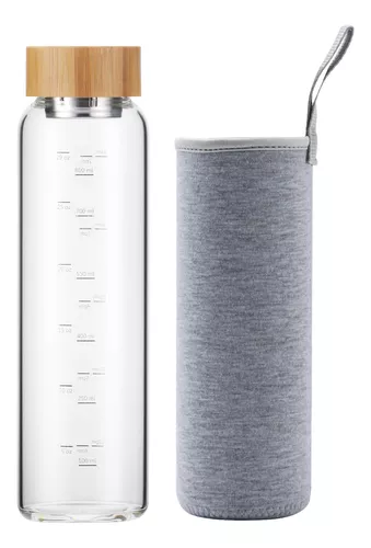 Botella Agua Cristal 2 litros Reutilizable con Portátil Tapa INOX Funda  Neopreno sin Bpa
