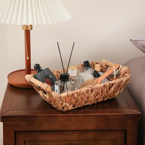 Cesta Rectangular De Jacinto De Agua Tejida A Mano
