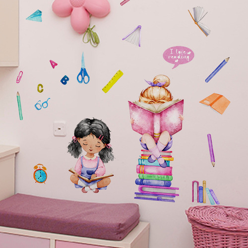 Pegatinas De Pared Para Niñas, Libros, Lectura Del Amor, Flo