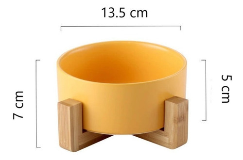 Comedero Bebedero Ceramico Base Madera Gato Perro Naranja S