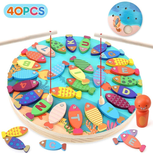 Juego De Pesca Magnético De Madera Para Niños