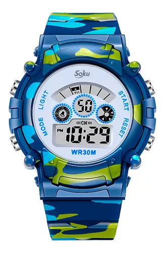 Reloj Infantil Led Niño Alarma Cronometro Militar Camuflaje Contra Agua  Co1015 Color de la correa Azul