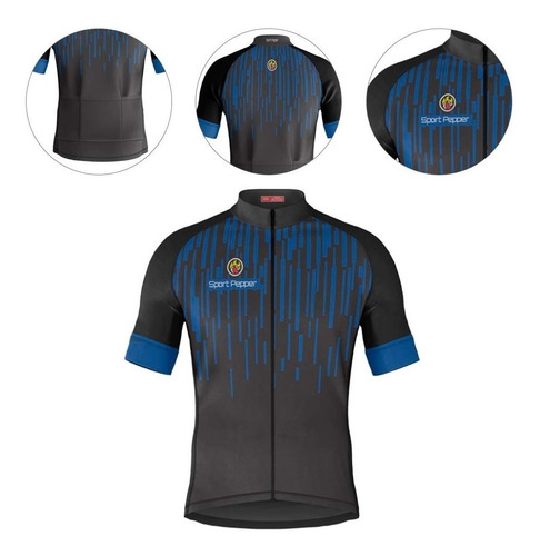 Camisa Sport Pepper Masculina Ciclismo Caribe Azul E Preta