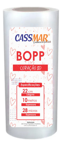 Bopp Holográfico 3d Coração Heart Brilho 22cmx10m Cassmar 01