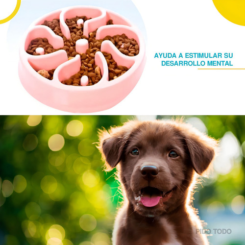Plato Tazon De Alimentación Lenta Antiasfixia Perro Mascotas Color Rosa