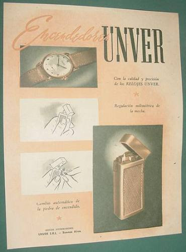 Antigua Publicidad Encendedores Unver Precision Relojes