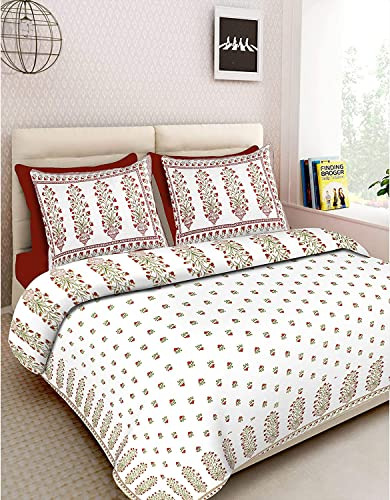 Juego De Cama Indio Con Almohadas Estampado Buti Rojo King