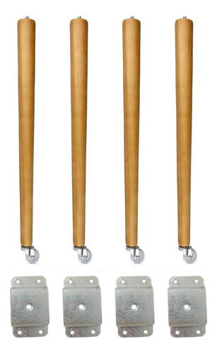 4 Pé Palito 75cm Pernas Moveis Rodinha Chapinha Reta Metal Cor Amêndoa Marrom Claro