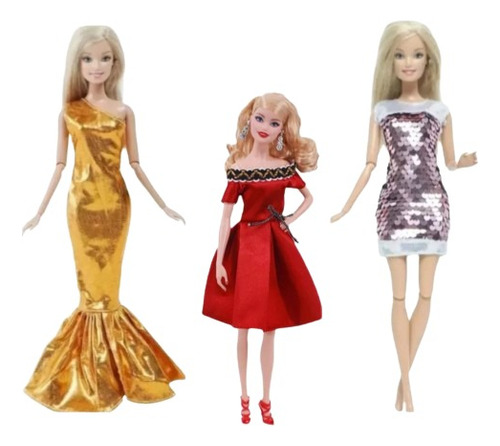 Ropa Muñecas Set 3 Vestidos Princesas Estilo Barbie A Elegir