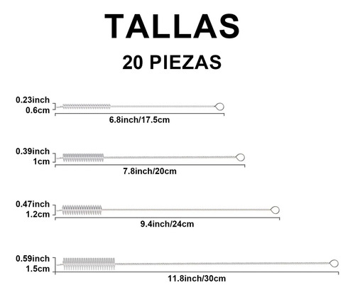 . 20 Piezas Extra Largos Cepillo For Popotes De Acero
