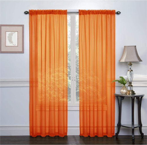 2 Pack Sheer Voile Window Treent Rod   Curtain Panels F...