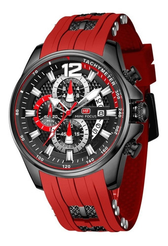 Reloj deportivo Mini Focus MF0350g para hombre rojo - negro Color de correa rojo y negro Color del bisel negro Color de fondo negro y rojo