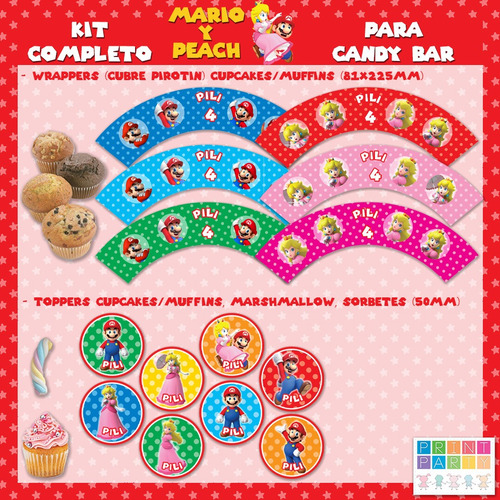 Mario Bros Y Peach Kit Imprimible Personalizado Candy Bar