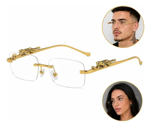 Óculos De Sol Leopardo Armação Sem Aro Tigre Luxo Douradoluz Leopardo / Tigre Dourado Luz Transparente Dourado