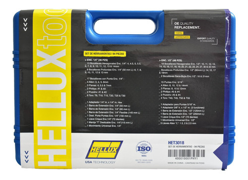 Imagen 8 de 11 de Kit Caja 94 Pcs Herramientas Llaves Tubos Puntas Hellux