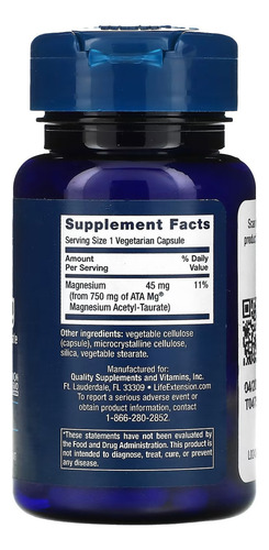 Life Extension Calm-mag Acetil Taurinato D Magnesio 30c Sabor Sin sabor
