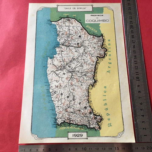 Antiguo Mapa Coquimbo Chile 1929 La Serena Ovalle Illapel