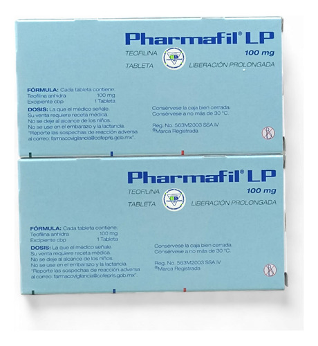 2 Cajas Pharmafil Lp Teofilina 100 Mg C/20 Tab C/u Alpharma