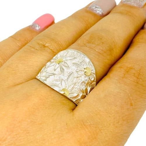 Anillo Importante Con Flores Hermosas De Plata Y Oro Ao 259