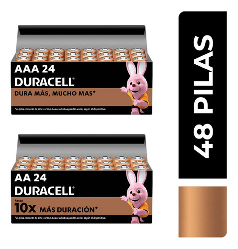 Duracell Pack Pilas Aa/aaa Alcalinas De L. Dur. 1.5v 48 Pzas