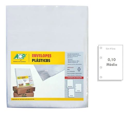 Saco Plastico Envelope 24x32 0,10 Medio Oficio C/4furo C/100