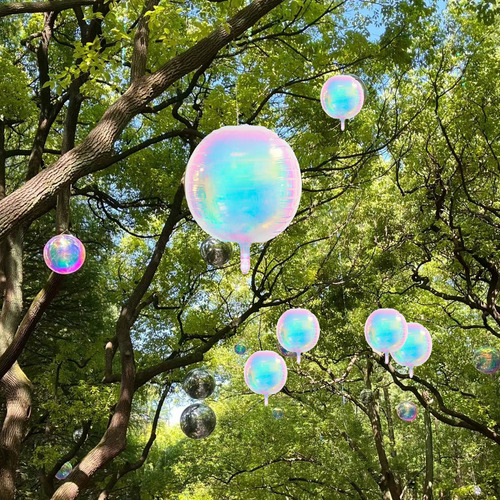 Globo Redondo Transparente Láser 4d Feliz Cumpleaños Deco 3p Color Agua