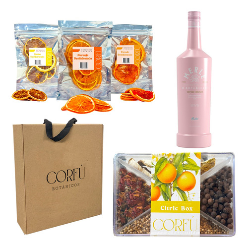 Combo Regalo Gin Botanicos Corfu + Merle Gin + Citricos