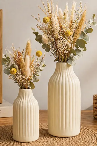 Dupla Vaso Decorativo Cerâmica Enfeite Sala Moderno Canelado