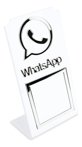Placa Whatsapp Qr Code Display Acrílico Loja Balcão Branco Cor Branco E Prata