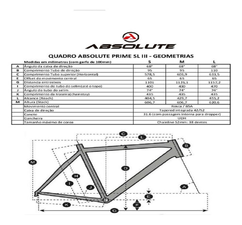 Quadro Absolute Prime Sl 3 Carbono Boost C/ Eixo Tapered Udh