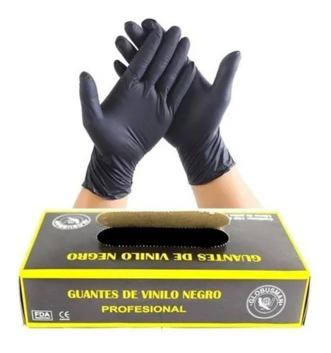 Guantes De Vinilo Negro Mediano Desechable Con 100 Pzas