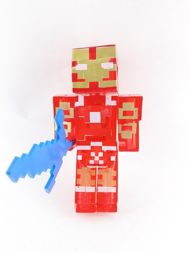 Figura Juguete Muñeco Minecraft Ironman Espada 14cm Con Luz