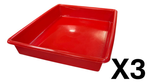 Paquete 3 Charola Organizadora Multiusos 29 X 39 Cm Rojo