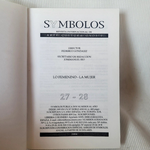 Imagen 2 de 10 de Symbolos Revista Internacional N°27/28 Lo Femenino La Mujer