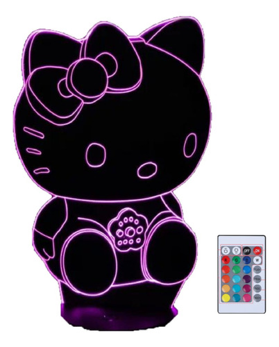 Lámpara Led 3d Hello Kitty Recargable A 16 Colores + Control