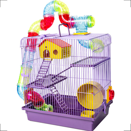 Gaiola Hamster 3 Andares Tubos Luxo Roxo Jg Jel Plast Cor Lilás