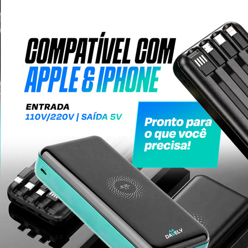Power Bank Carregador Sem Fio Indução 20.000mah Usb Compatível iPhone E Samsung Davely Cor Verde