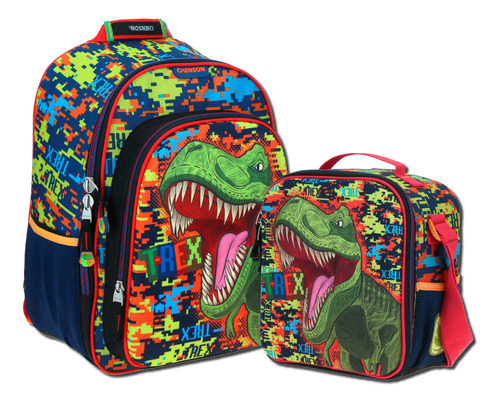 Kit Mochila + Lonchera Chenson T-rex Colores 3d Torca