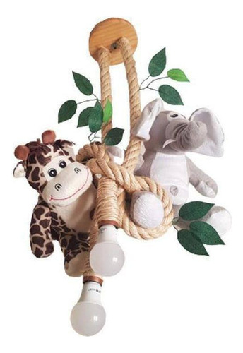 Luminária Infantil Casal De Pelúcias Safari Elefante Girafa