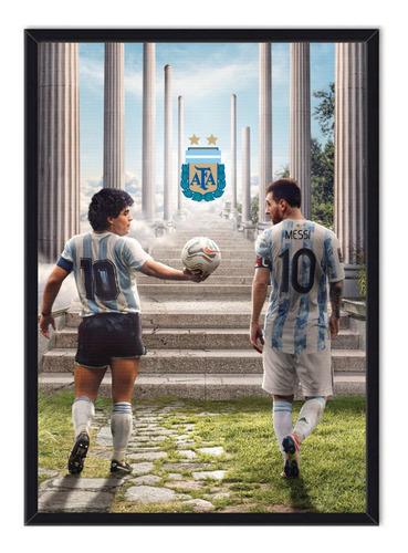 Cuadro Enmarcado Póster Maradona Y Messi - Futbol 