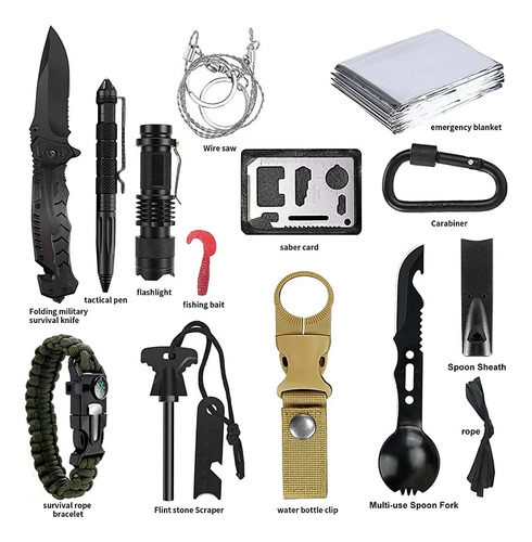 Mini Bolsa Tática Camuflada Com Kit De Sobrevivência Acampar