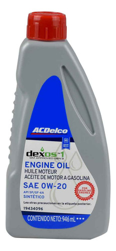 Aceite Sintético 0w20 Dexos 946 Ml Acdelco