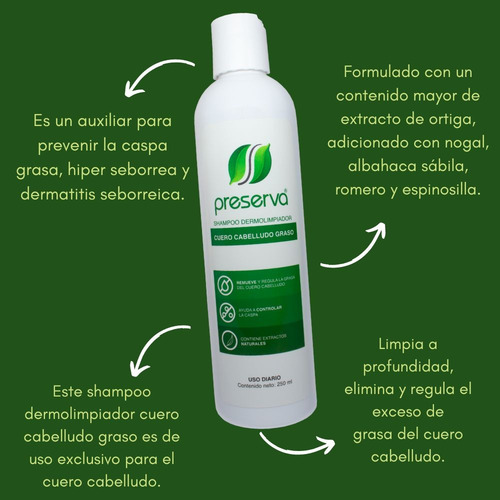 Shampoo Preserva Anticaspa Para Cabello Graso 250ml